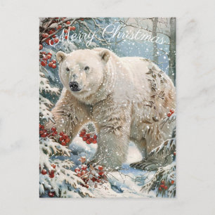 Postal Festiva Navidades de invierno de osito polar lindo