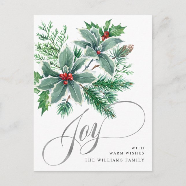 Postal Festiva NAVIDADES de JOY Festive Holly Berry saludan (Anverso)