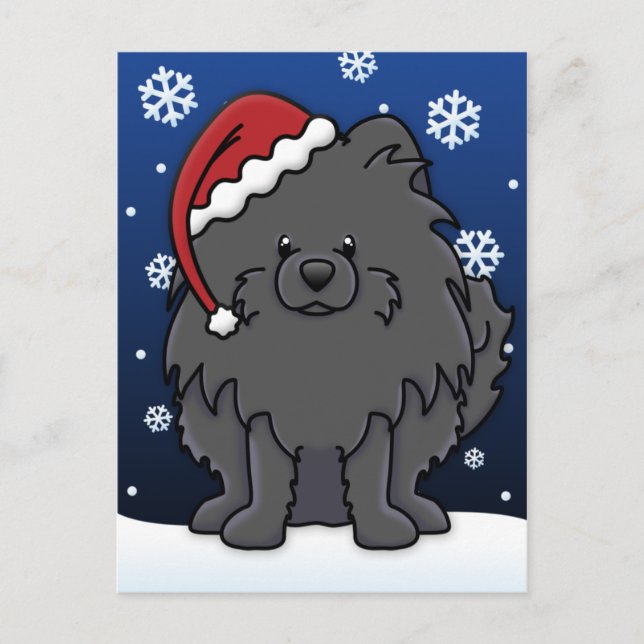Postal Festiva Navidades de Kawaii Black Pomeranian