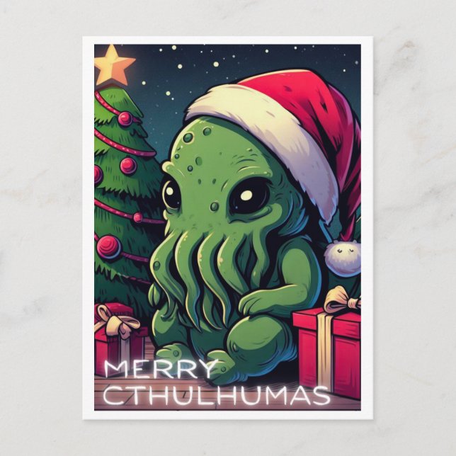 Postal Festiva Navidades de Kawaii Cthulhu - Merry Cthulhumas (Anverso)