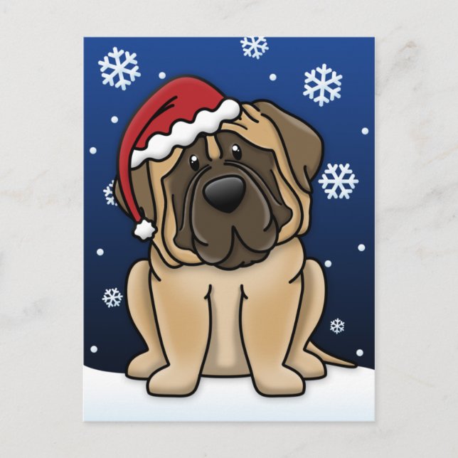 Postal Festiva Navidades de Kawaii Mastiff (Anverso)