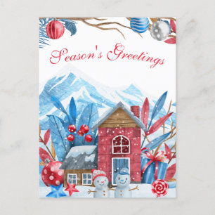 Postal Festiva Navidades de la acuarela del paisaje invernal
