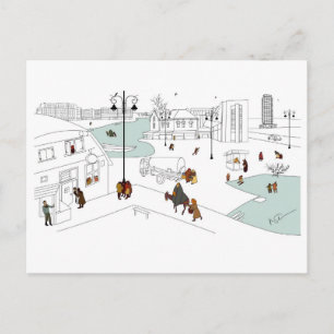 Postal Festiva Navidades de la ciudad moderna