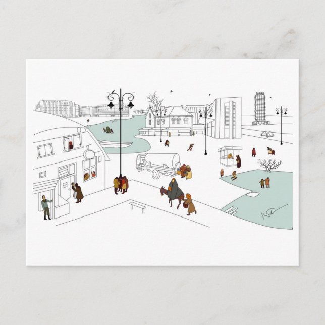 Postal Festiva Navidades de la ciudad moderna (Anverso)