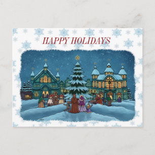 Postal Festiva navidades de la ciudad postcard borde nevado y tex