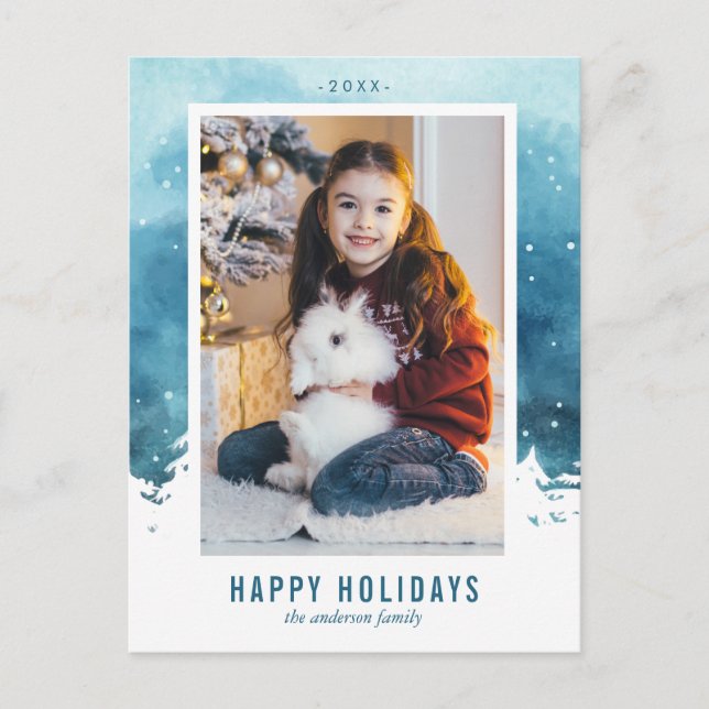 Postal Festiva Navidades de la escena de invierno acuarela Foto (Anverso)