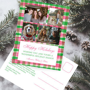 Postal Festiva Navidades de la moda Preppy Plaid Personalizado 4