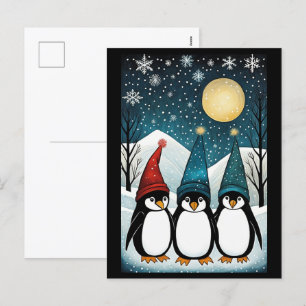 Postal Festiva Navidades de la Montaña Nevada Santa Penguin