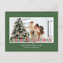 Postal Festiva Navidades de la Nieve Roja Verde - Foto de las luc