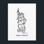 Postal Festiva Navidades de la NYC en Hanukkah Estatua del feriad<br><div class="desc">Postcard presenta un original ilustracion de marca de un clásico monumento de NYC "vestido" para la temporada de vacaciones. ¡Perfecto para enviar Navidades o saludos de Hanukkah! ¿No ves lo que estás buscando? ¿Necesita ayuda con la personalización? Contacte con Rebecca para que tenga algo diseñado para usted.</div>