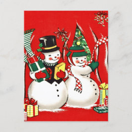 Postal Festiva navidades de la pareja de nieve retro vintage