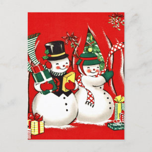 Postal Festiva navidades de la pareja de nieve retro vintage