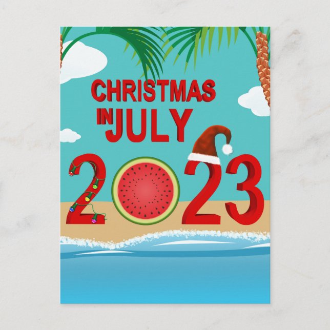 Postal Festiva Navidades de la playa Watermelon en julio de 2023 (Anverso)
