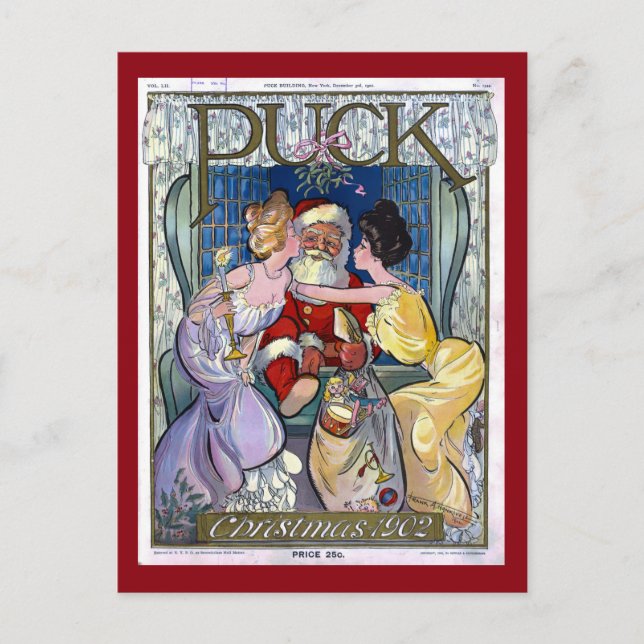 Postal Festiva Navidades de la portada de la revista Puck 1902 (Anverso)
