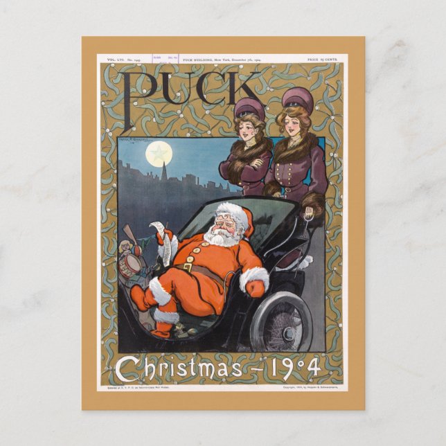Postal Festiva Navidades de la portada de la revista Puck 1904 (Anverso)