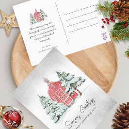 Postal Festiva Navidades de la selva de pino en el bar rojo clási