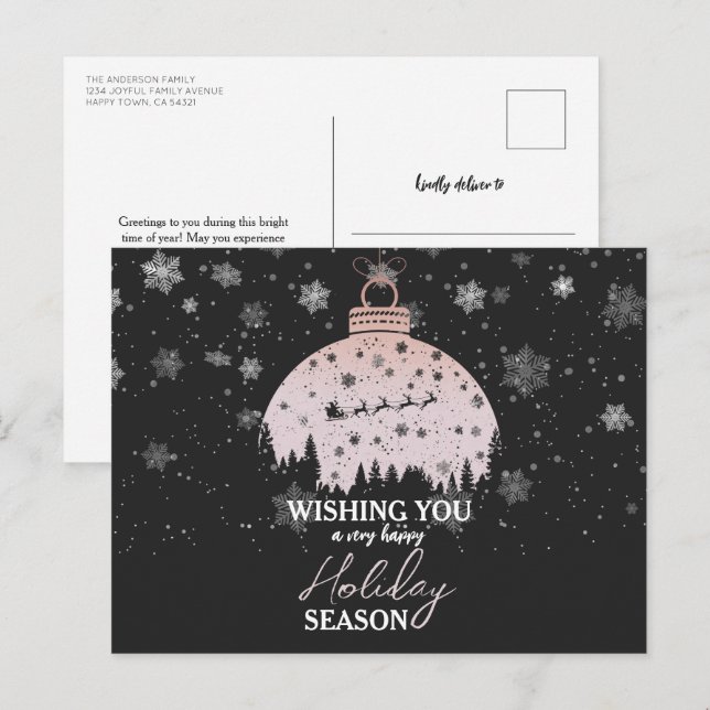 Postal Festiva Navidades de la selva nevada Subió el ornamento de (Anverso / Reverso)