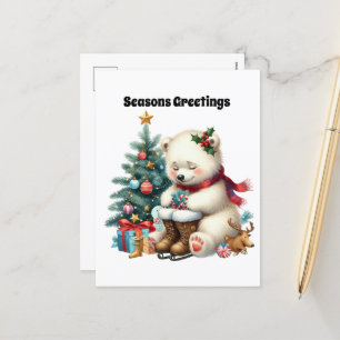 Postal Festiva Navidades de la temporada saludan al personalizabl