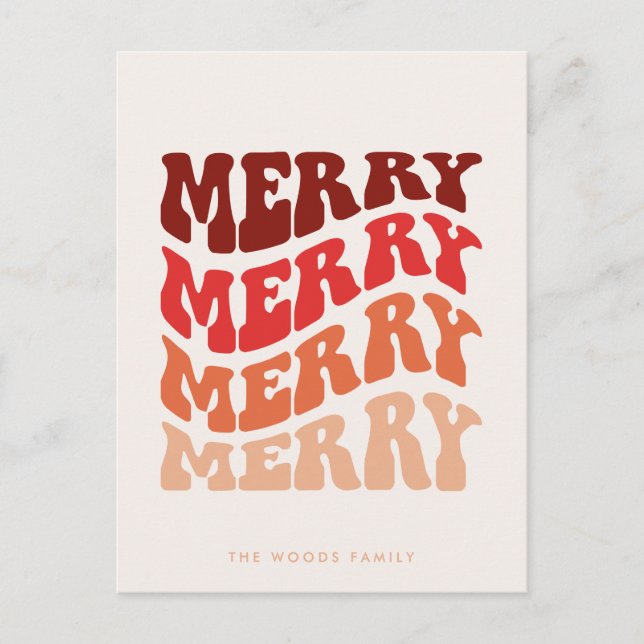 Postal Festiva Navidades de la tipografía roja Merry Groovy Wavy (Anverso)