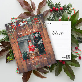 Postal Festiva Navidades de la vegetación Foto Watercolor Madera 