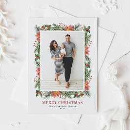 Postal Festiva Navidades de la vendimia Poinsettias Pine Needles