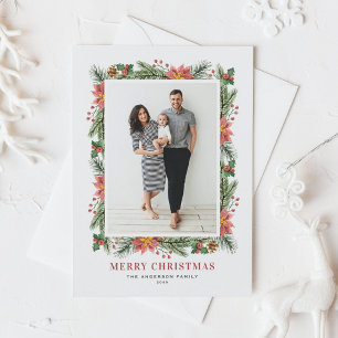 Postal Festiva Navidades de la vendimia Poinsettias Pine Needles