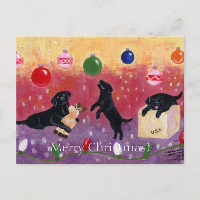 Postal Festiva Navidades de Labrador Negro (Anverso)