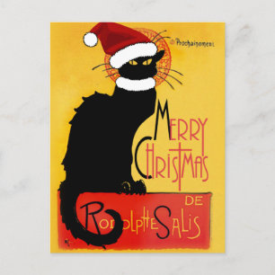 Postal Festiva Navidades de Le Chat Noir Santa Hat