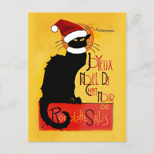 Postal Festiva Navidades de Le Chat Noir Santa Hat (Anverso)