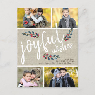 Postal Festiva Navidades de Linen Beige alegres 4 Collages de fot