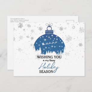 Postal Festiva Navidades de los bosques nevados Ornamento azul Sa
