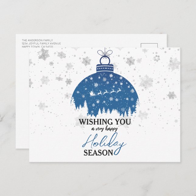 Postal Festiva Navidades de los bosques nevados Ornamento azul Sa (Anverso / Reverso)