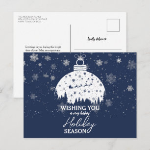 Postal Festiva Navidades de los bosques nevados Ornamento blanco