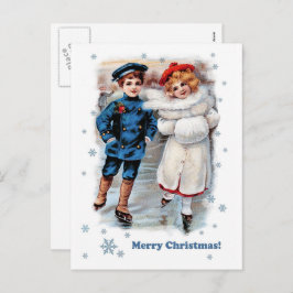 Postal Festiva Navidades de los niños con patinaje de época