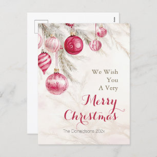 Postal Festiva Navidades de los Ornamentos Blancos Rosados
