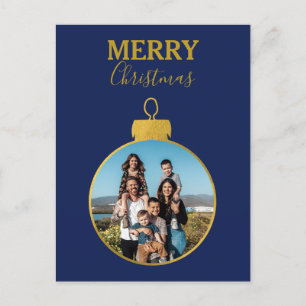 Postal Festiva Navidades de los Ornamentos personalizado Gold Blu