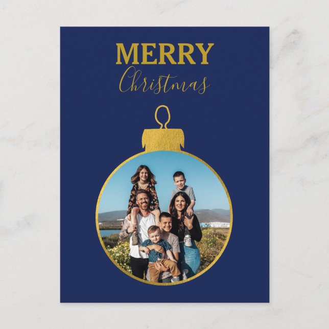 Postal Festiva Navidades de los Ornamentos personalizado Gold Blu (Anverso)