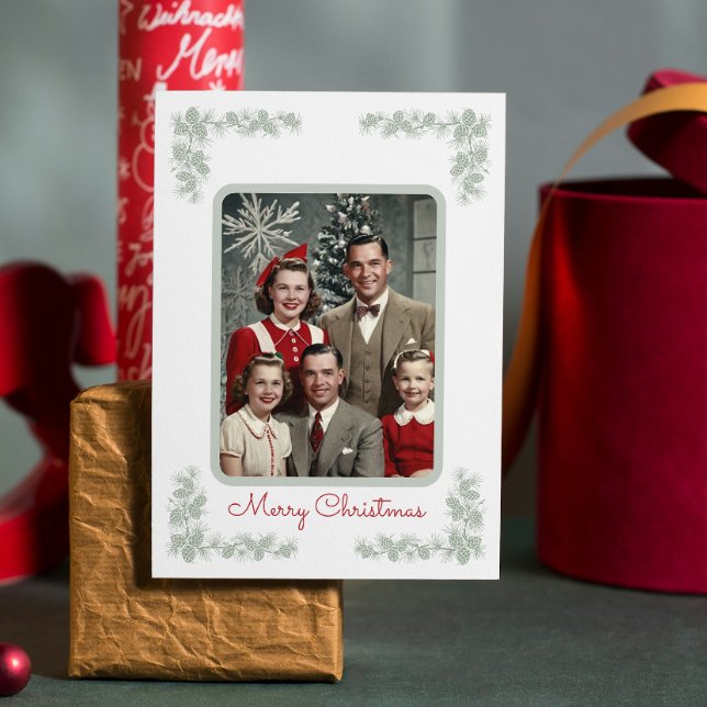 Postal Festiva Navidades de marco verde de pino de la familia Vin (Subido por el creador)