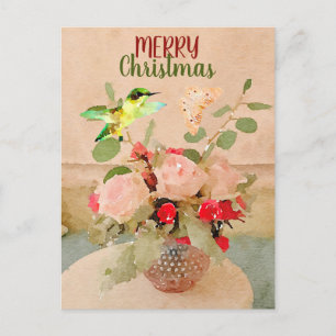 Postal Festiva Navidades de mariposas y colibríes