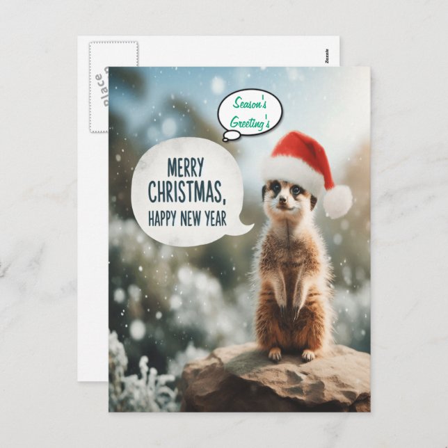 Postal Festiva Navidades de Meerkat Cheer Santa (Anverso / Reverso)