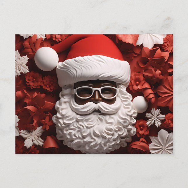 Postal Festiva Navidades de Melanin en Santa Claus negro de Áfric (Anverso)