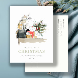 Postal Festiva Navidades de Meowy de color acuático moderno lindo