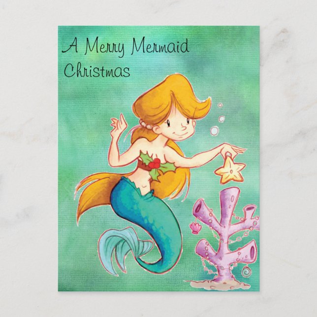 Postal Festiva Navidades de Merry Mermaid (Anverso)