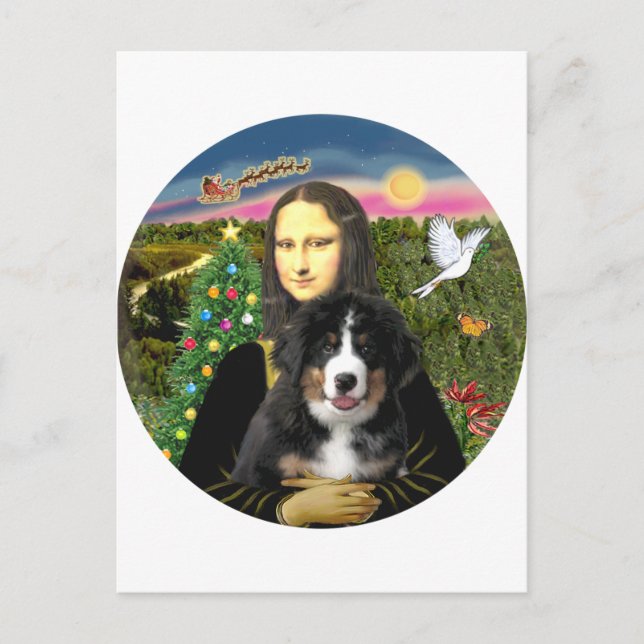 Postal Festiva Navidades de Mona Lisa - Bernese MD Puppy (Anverso)