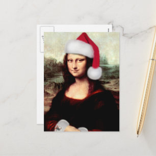 Postal Festiva Navidades de Mona Lisa Santa Hat
