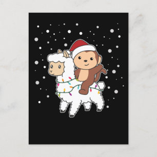 Postal Festiva Navidades de Monkey Lama Nieve Animales De Inviern