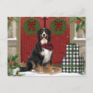 Postal Festiva Navidades de Montaña Dog Plaid de Bernese