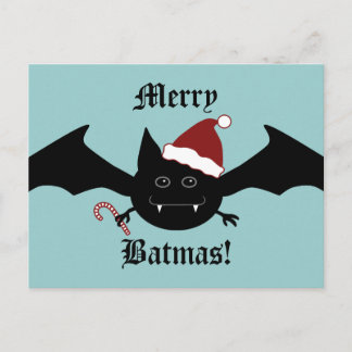 Postal Festiva Navidades de murciélagos góticos de Merry Batmas