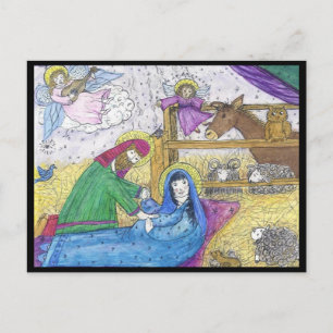 Postal Festiva Navidades de Natividad Mary Josheph Manger Angel