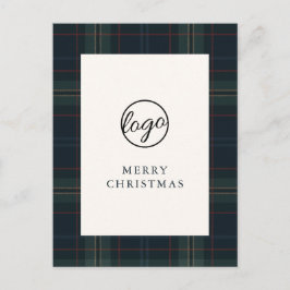 Postal Festiva Navidades de negocios de Marina Blue y Green Plaid